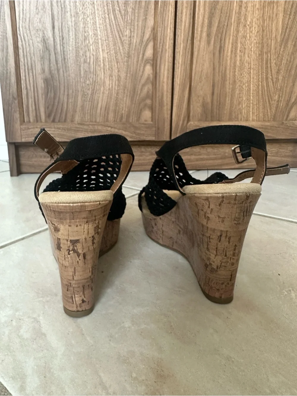 Jellypop Black Woven Cork Wedge Slingbacks